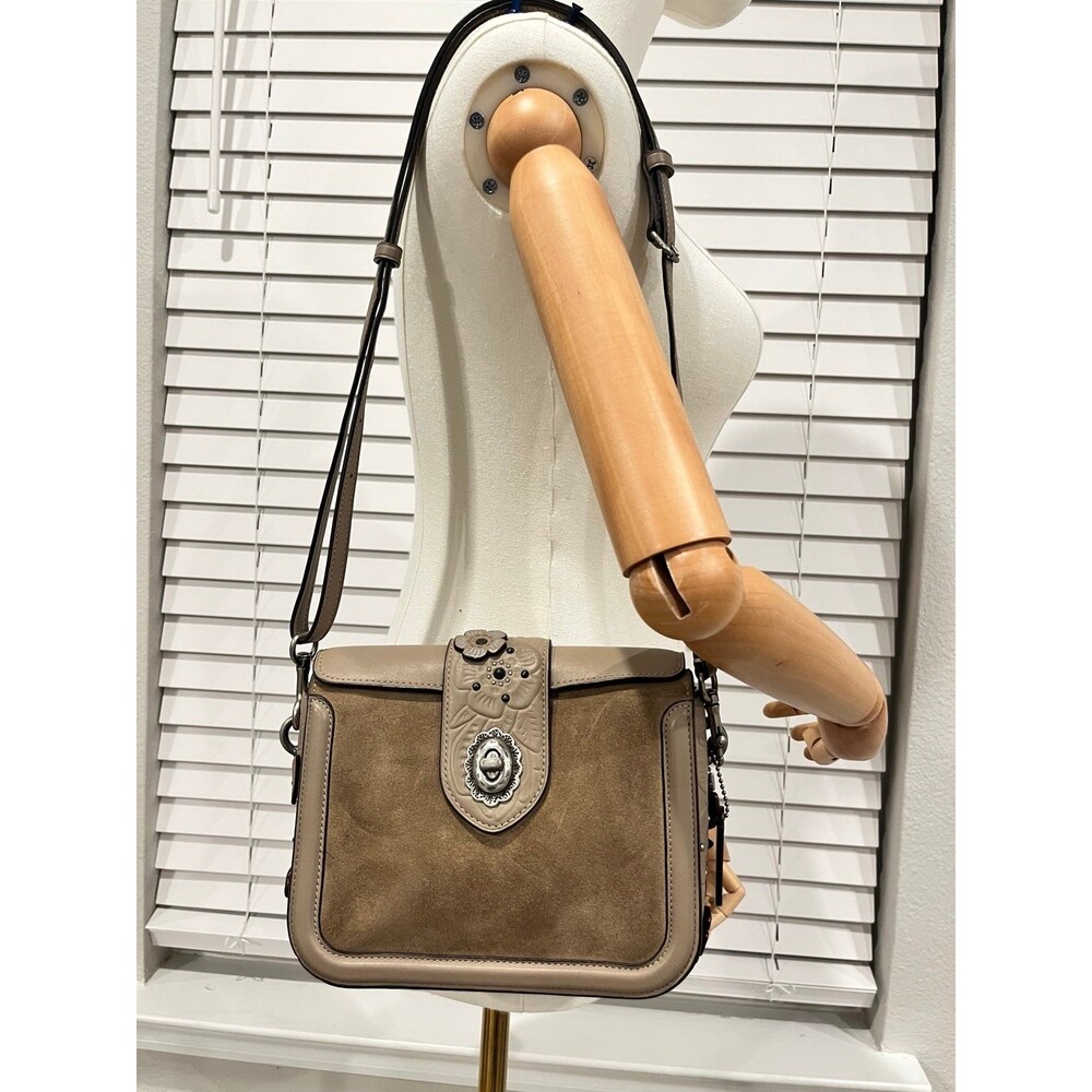 Coach Page Floral Applique Leather/ Suede shoulder bag